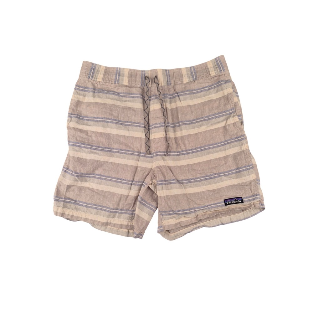 Patagonia Mens Organic Cotton Hemp Striped Shorts Grey Beige Striped Large 58055
